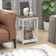 Farmhouse Square End Table with Slats Storage Shelf