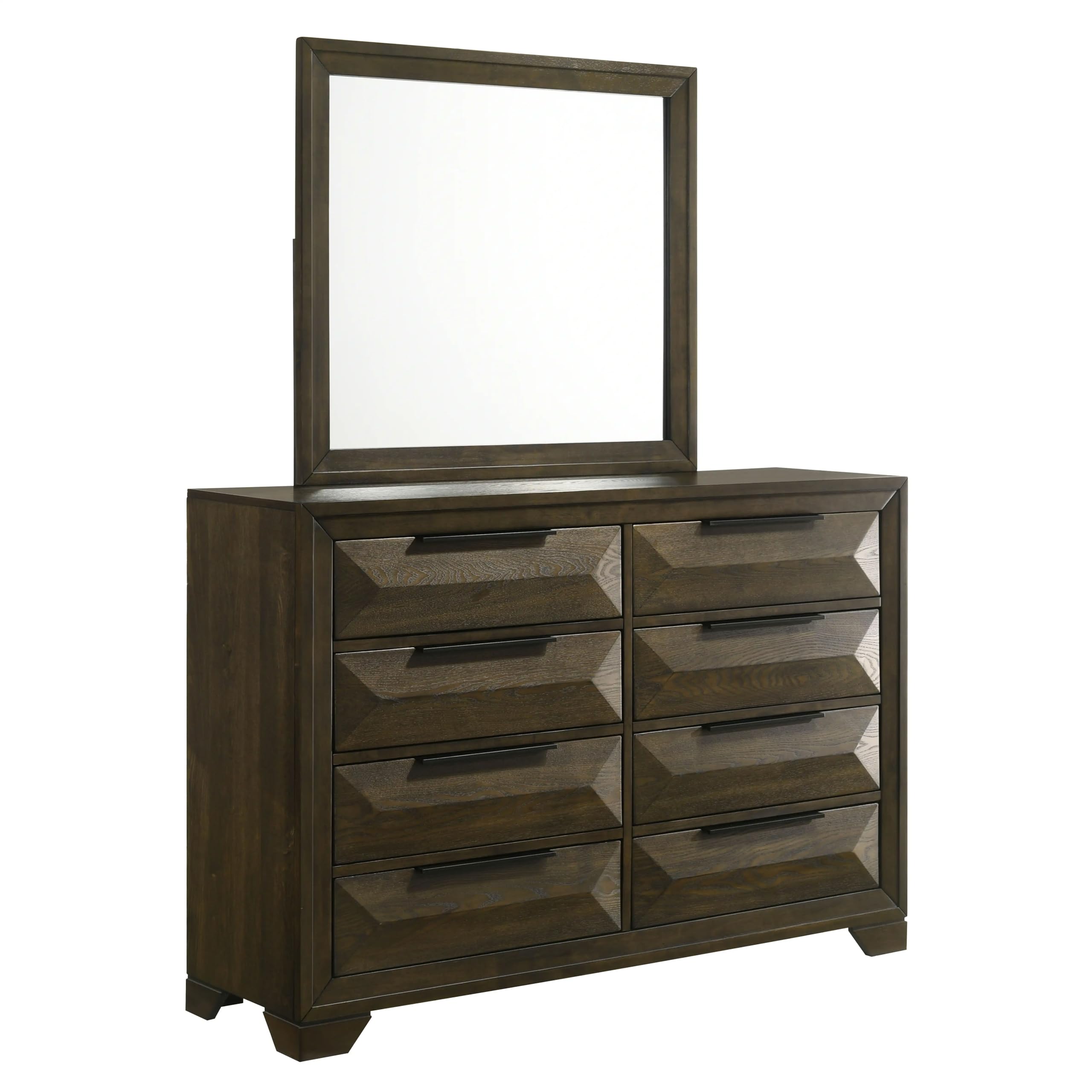 6-Piece Walnut Bedroom Set with Upholstered Bed Frame