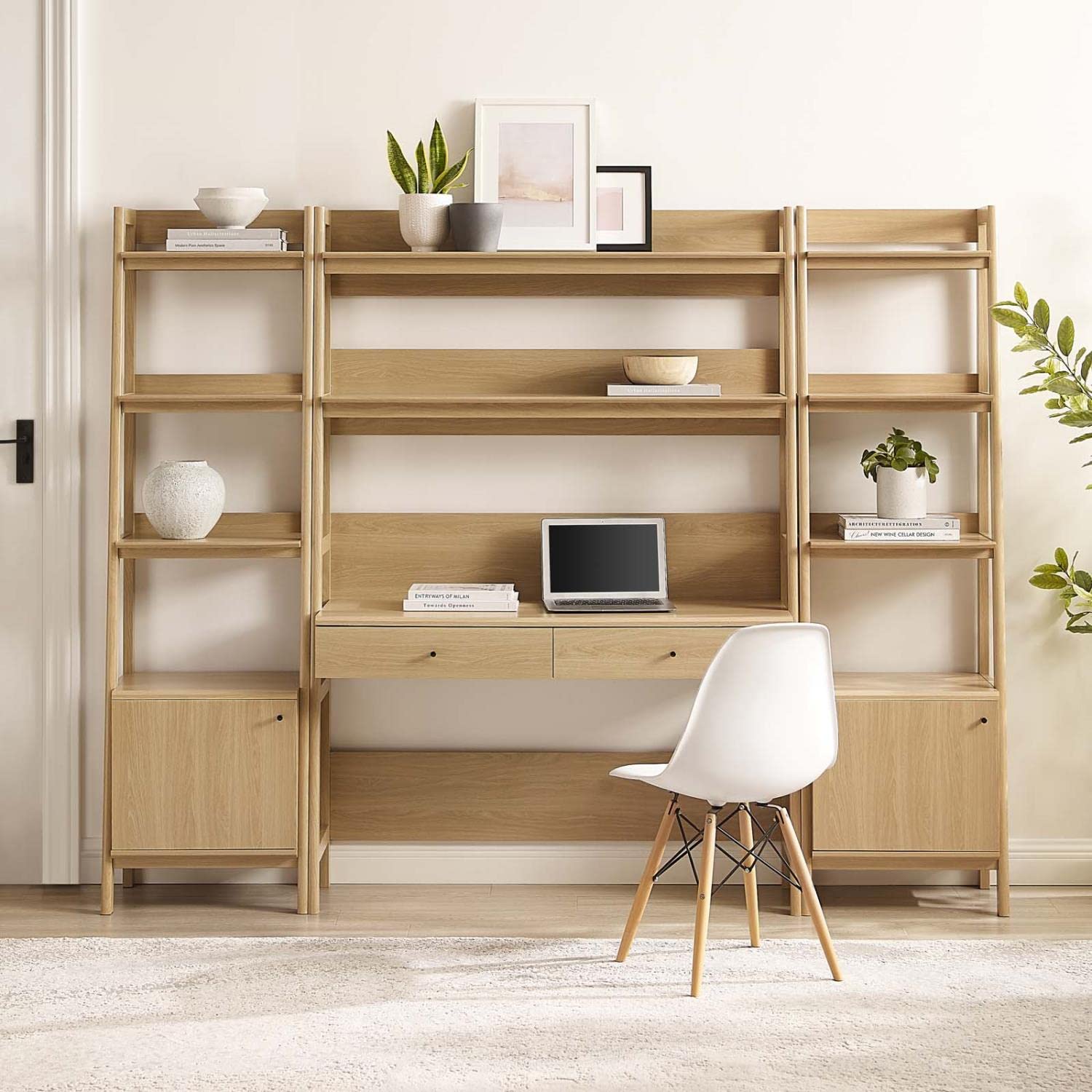 Mid-Century Modern Office Desk & Bookshelf Set, 3-Piece