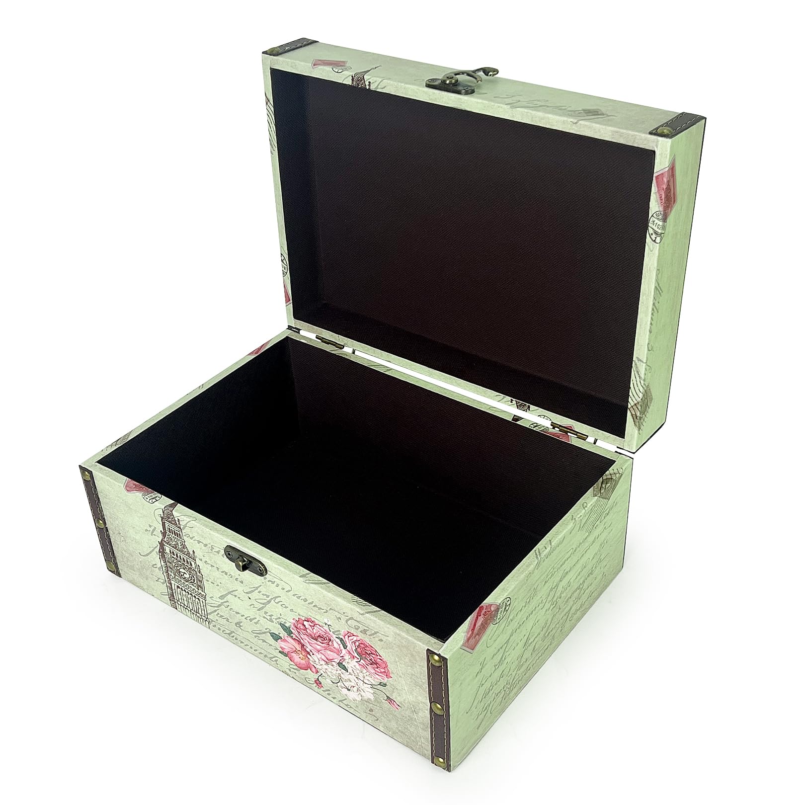 Small Wooden Decorative Storage Box with Lock & Handle