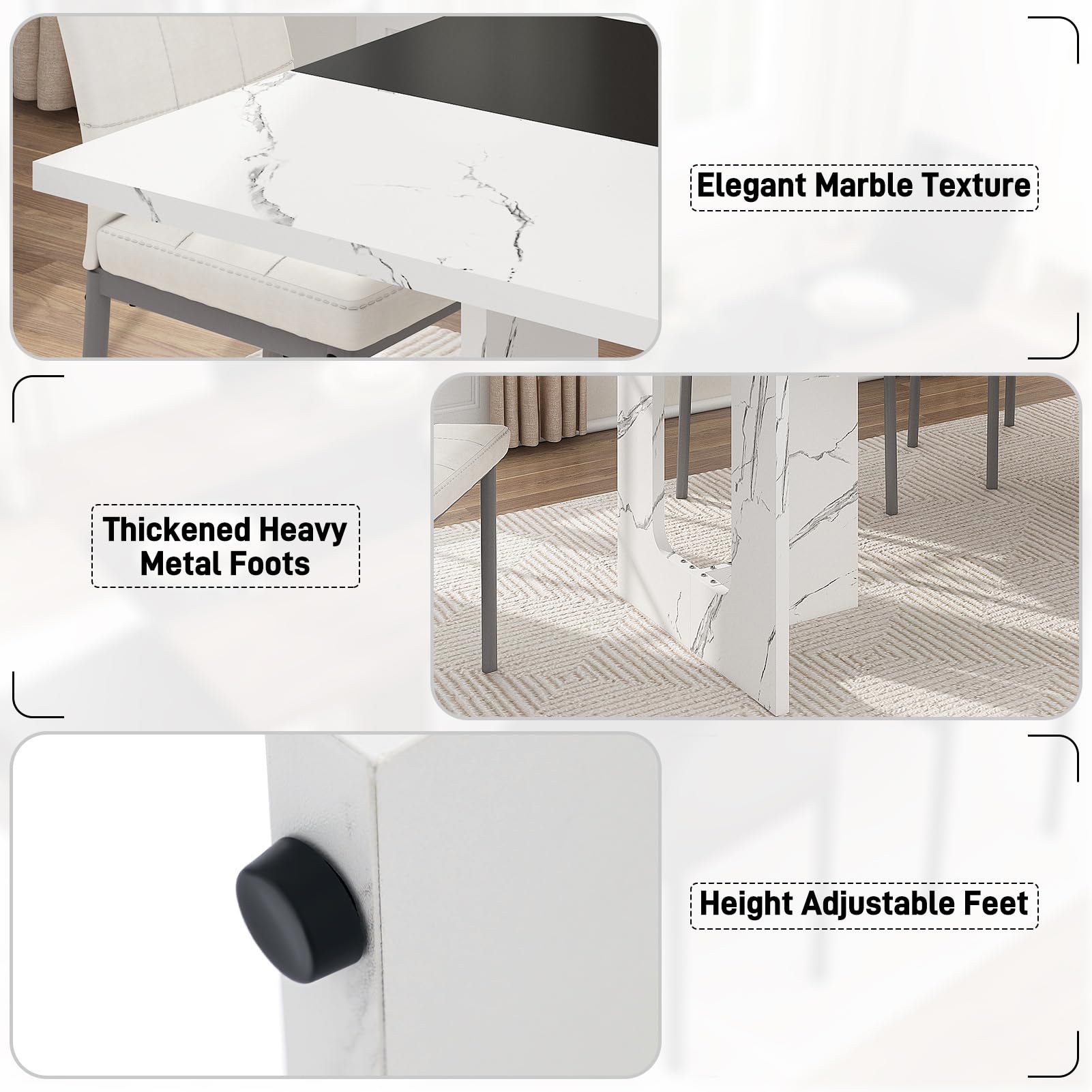 71-Inch Marble-Top Dining Table with U-Shape Base