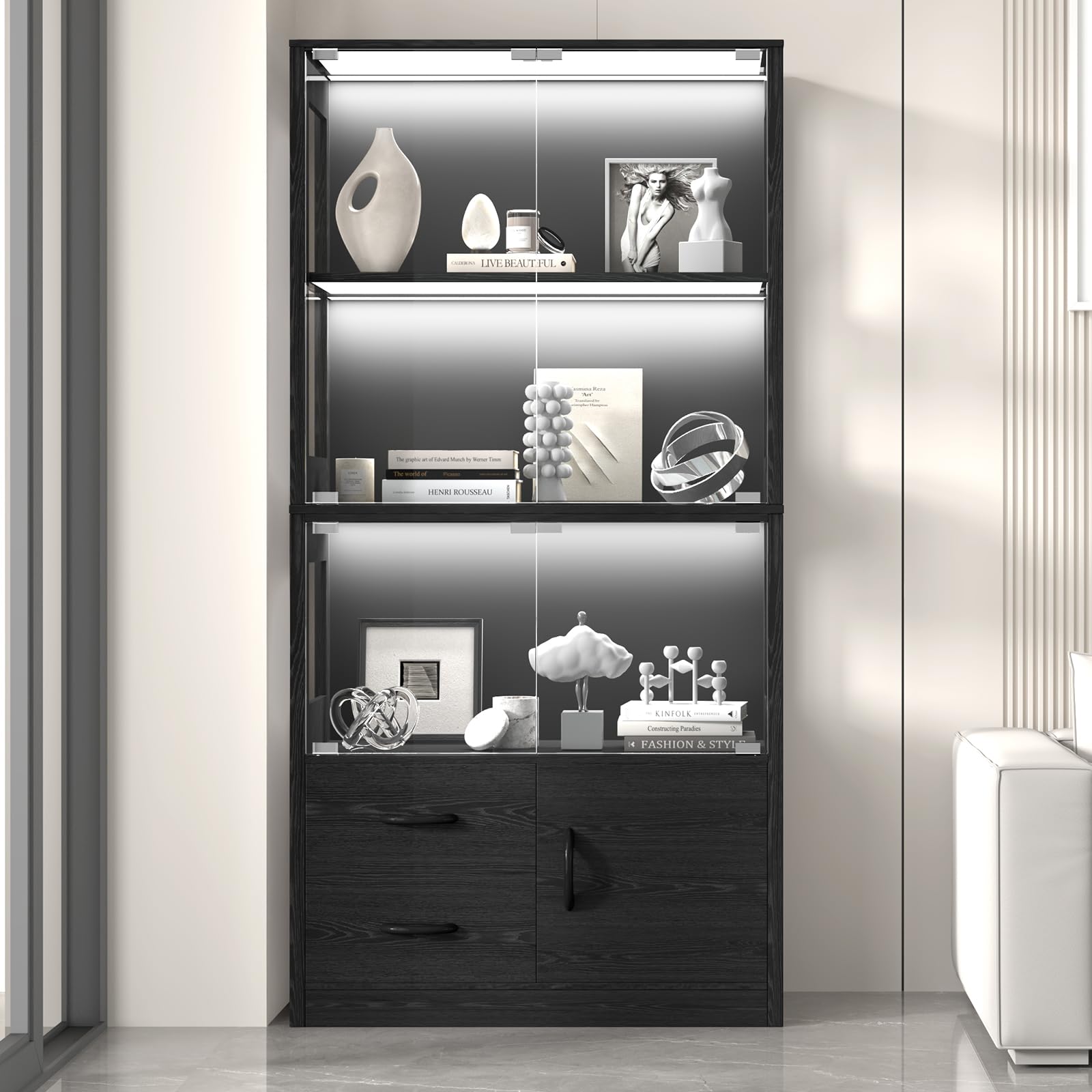Full Size Bed Frame with Storage Drawers, LED Lights & Charging Station