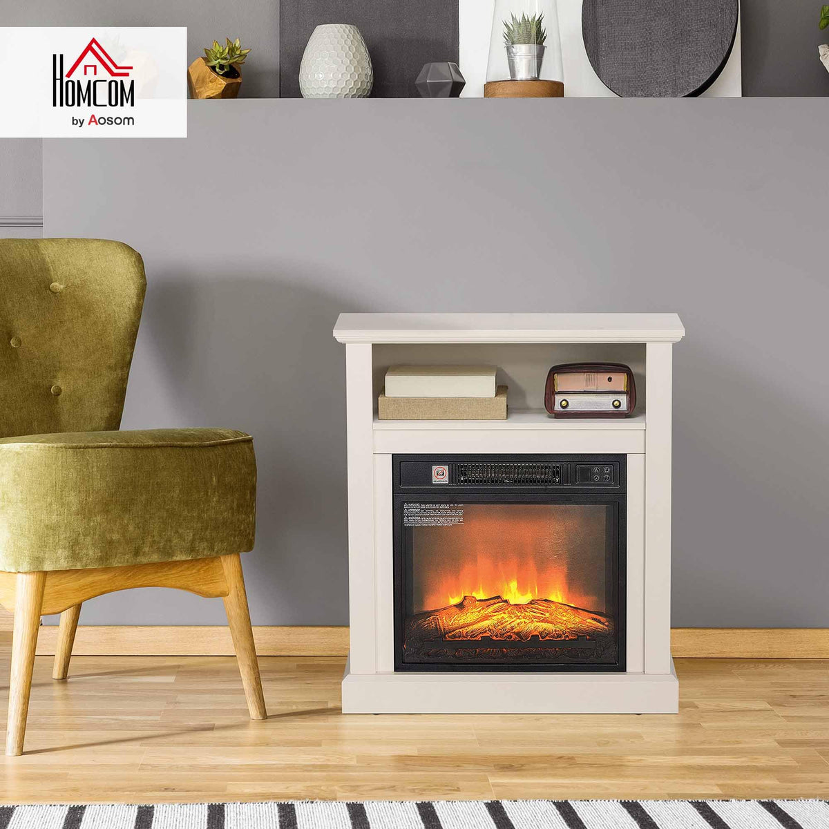HOMCOM 27" Freestanding Electric Fireplace with Mantel Surround White