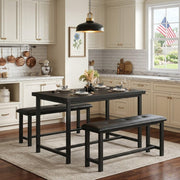 CABIHOME Dining Table Set for 4, Farmhouse Rectangular Kitchen Table with Upholstered Benches, 3-Piece Dining Table and Bench Set for Small Spaces, Apartment, Studio, Black