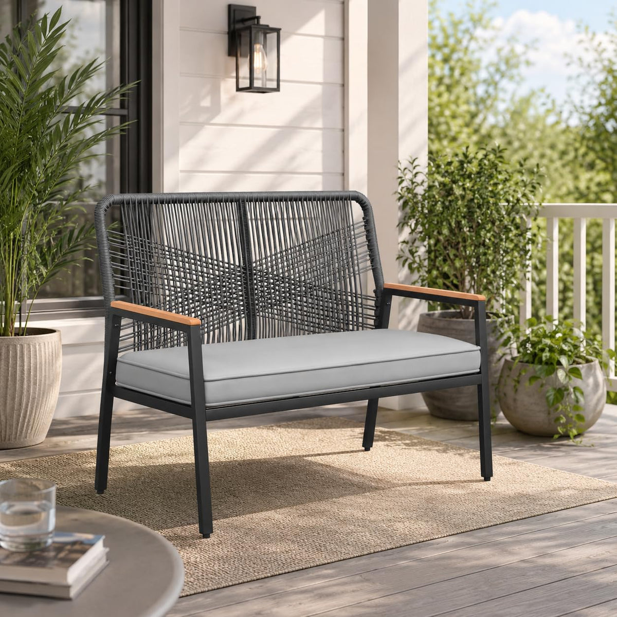 Rattan Patio Loveseat with Cushion