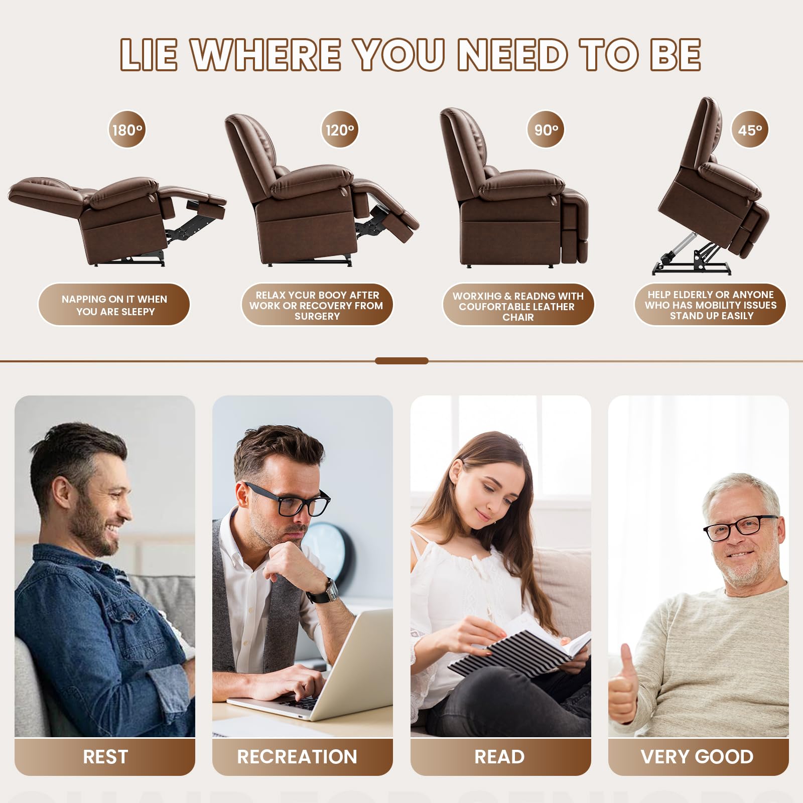 Dual Motor Power Lift Recliner Chair with Massage & Heat