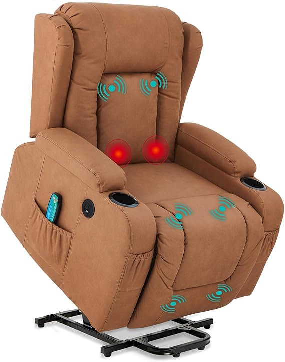Power Lift Recliner Massage Chair with Heat & Cupholders