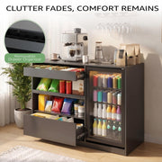 Melidee Snack Bar Cabinet with Fridge Space, Mini Fridge Cabinet with Storage, Coffee Bar Cabinet with Drawer, Power Outlets, Snack Organizer for Home, Movie Room, Game Room, 51.2”L, Black