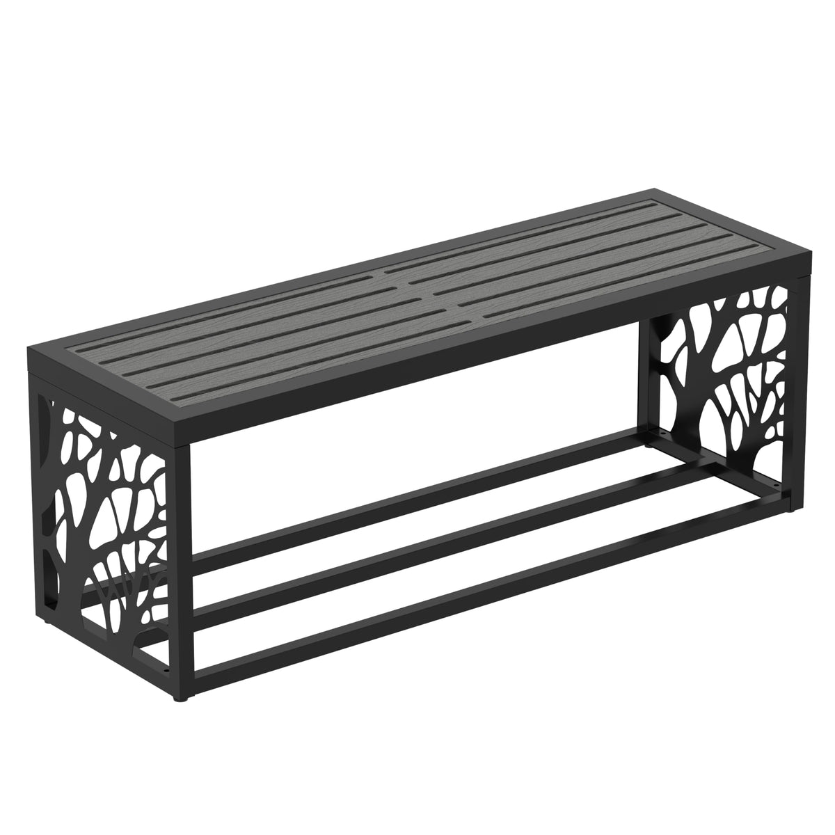 Orbotots 47" Outdoor Storage Bench, HDPE Seat, Steel Frame, Tree