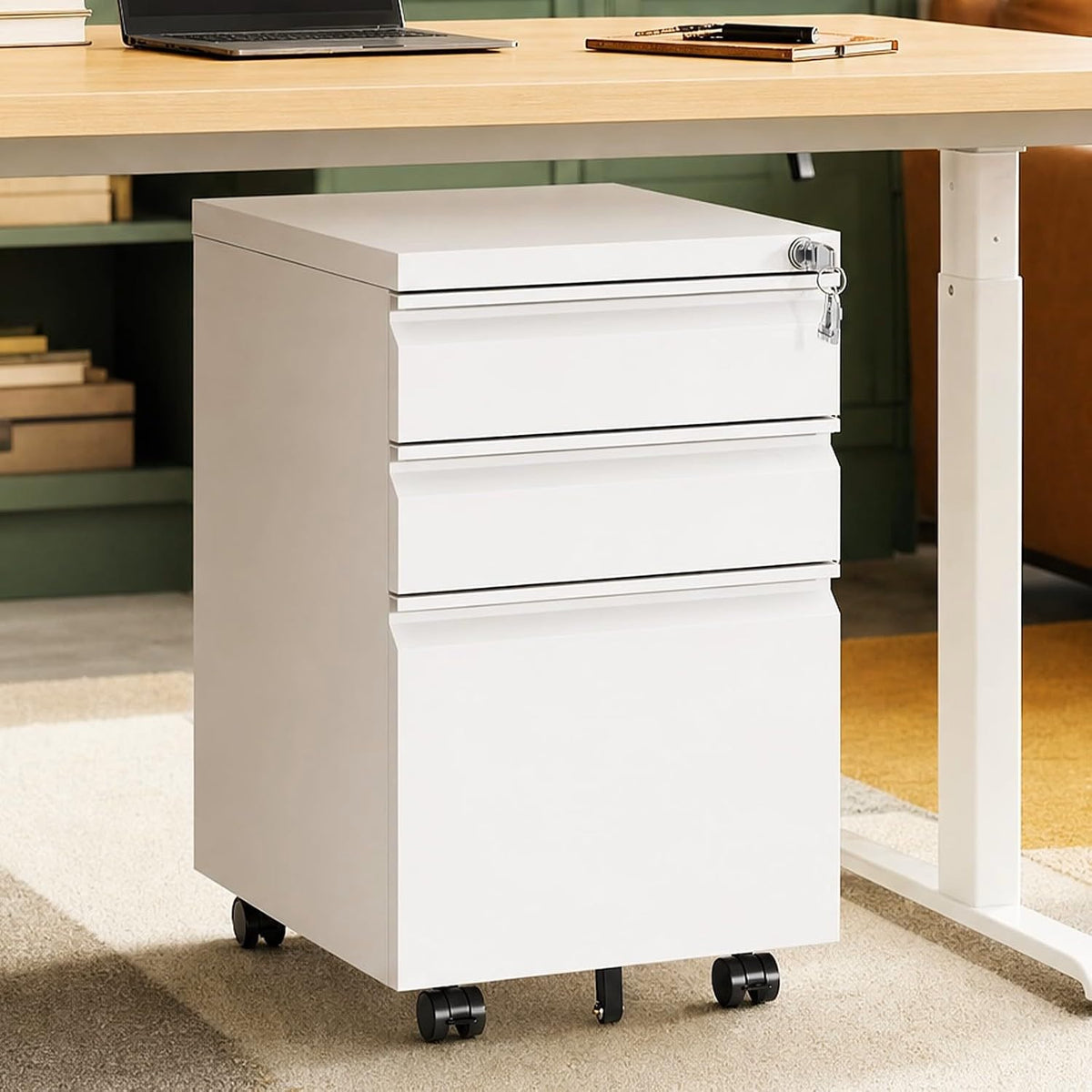 CHRONOGRAIN 3 Drawer File Cabinet with Lock and Casters,White