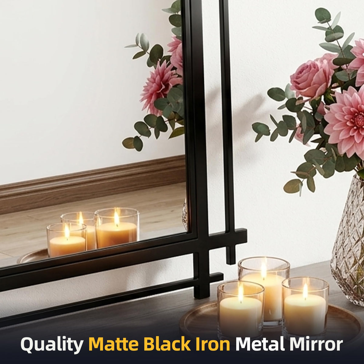 Autdot Black Full Length Mirror, 64''X34.2'' Modern Decorative Mirrors for Wall with Line Metal Frame, Large Wall Mirror for Living Room, Dining Room, Entryway