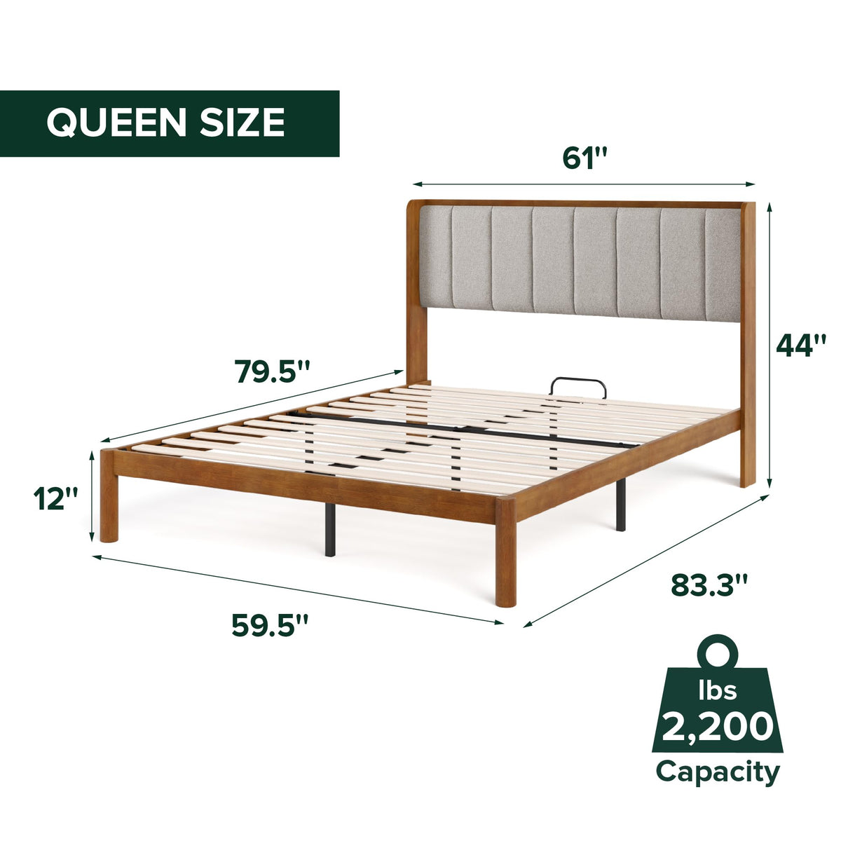Queen Bamboo Wingback Platform Bed