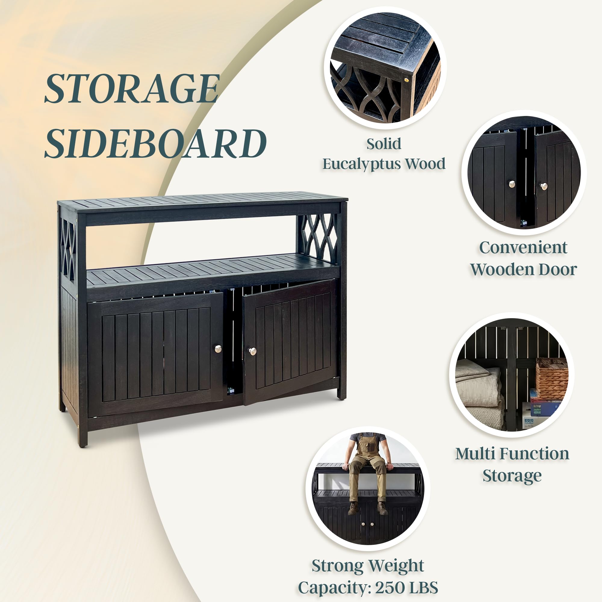 Eucalyptus Outdoor Sideboard Cabinet with Storage
