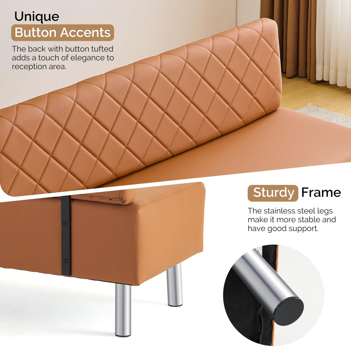 Brown Faux Leather Reception Bench