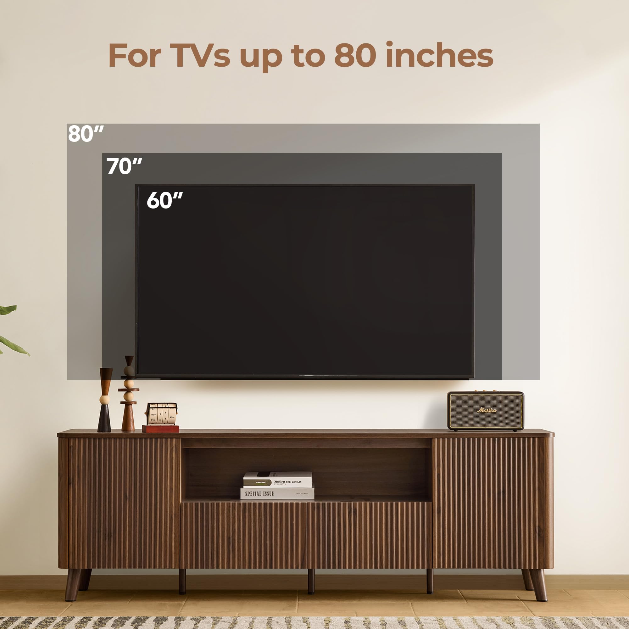 Mid-Century Modern TV Stand for 80" TVs with Storage