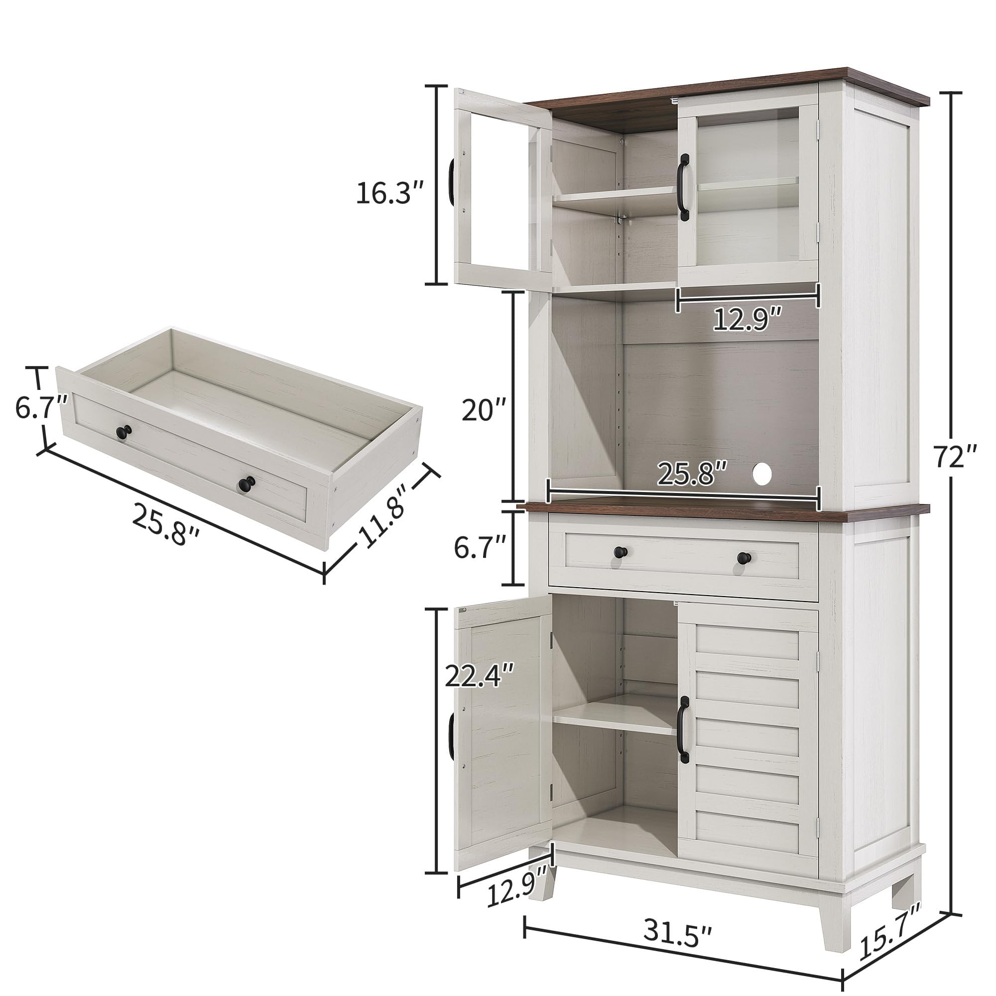 Farmhouse Coffee Bar Cabinet with Glass Doors