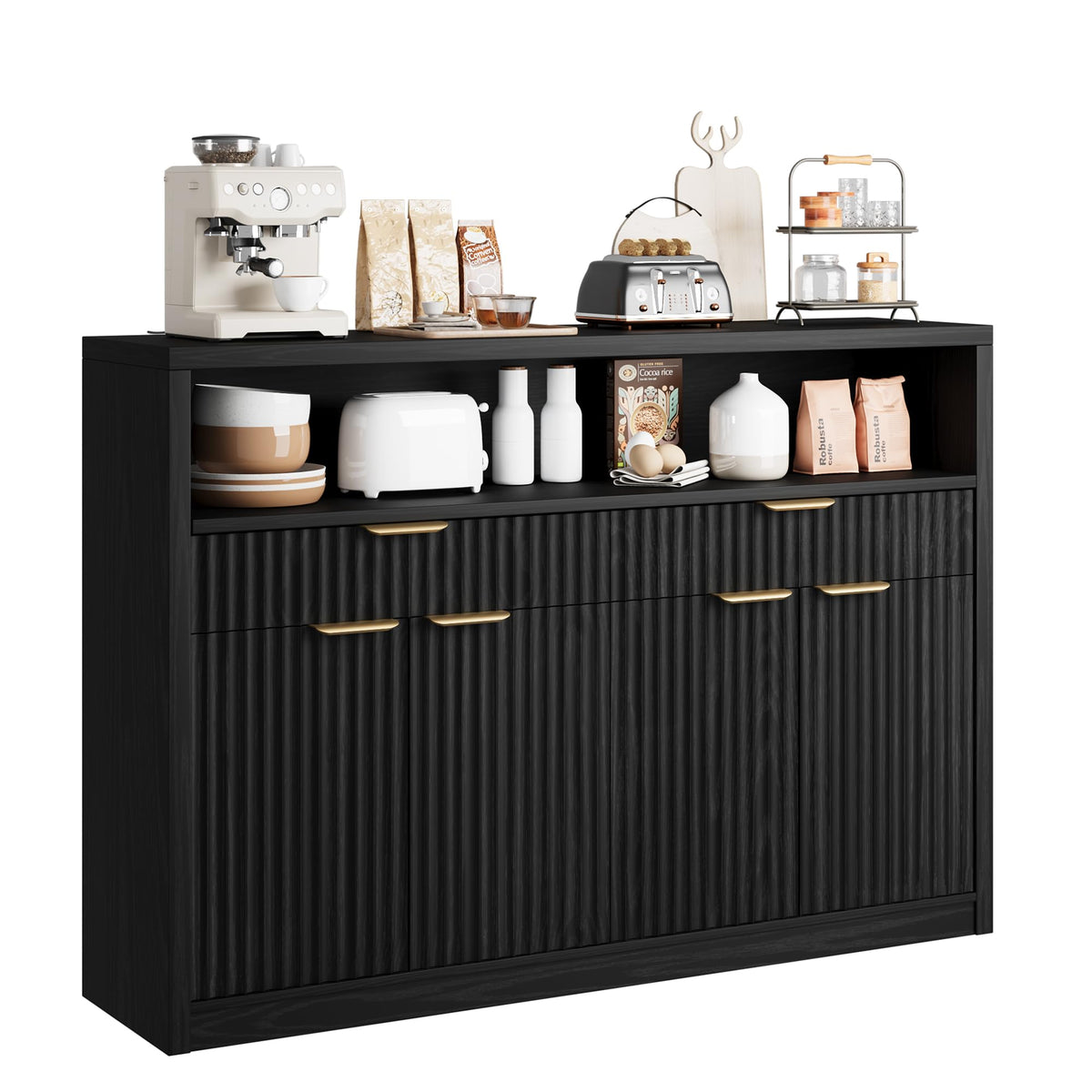 Garvee 51" Buffet Sideboard Cabinet, Modern Hutch Storage Cabinets Black