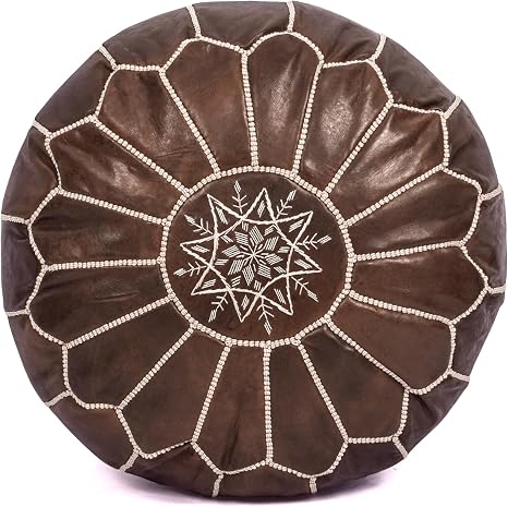 Round Leather Pouf Ottoman Cover – Unstuffed