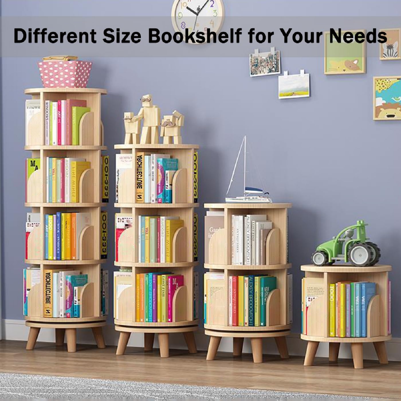 Gdrasuya10 2 Tier Rotating Bookshelf with Legs, 360 Display Revolving Bookcase Standing Bookcase Round Corner Bookshelf Wood Book Storage Display Shelves for Kids&Adults Small Space