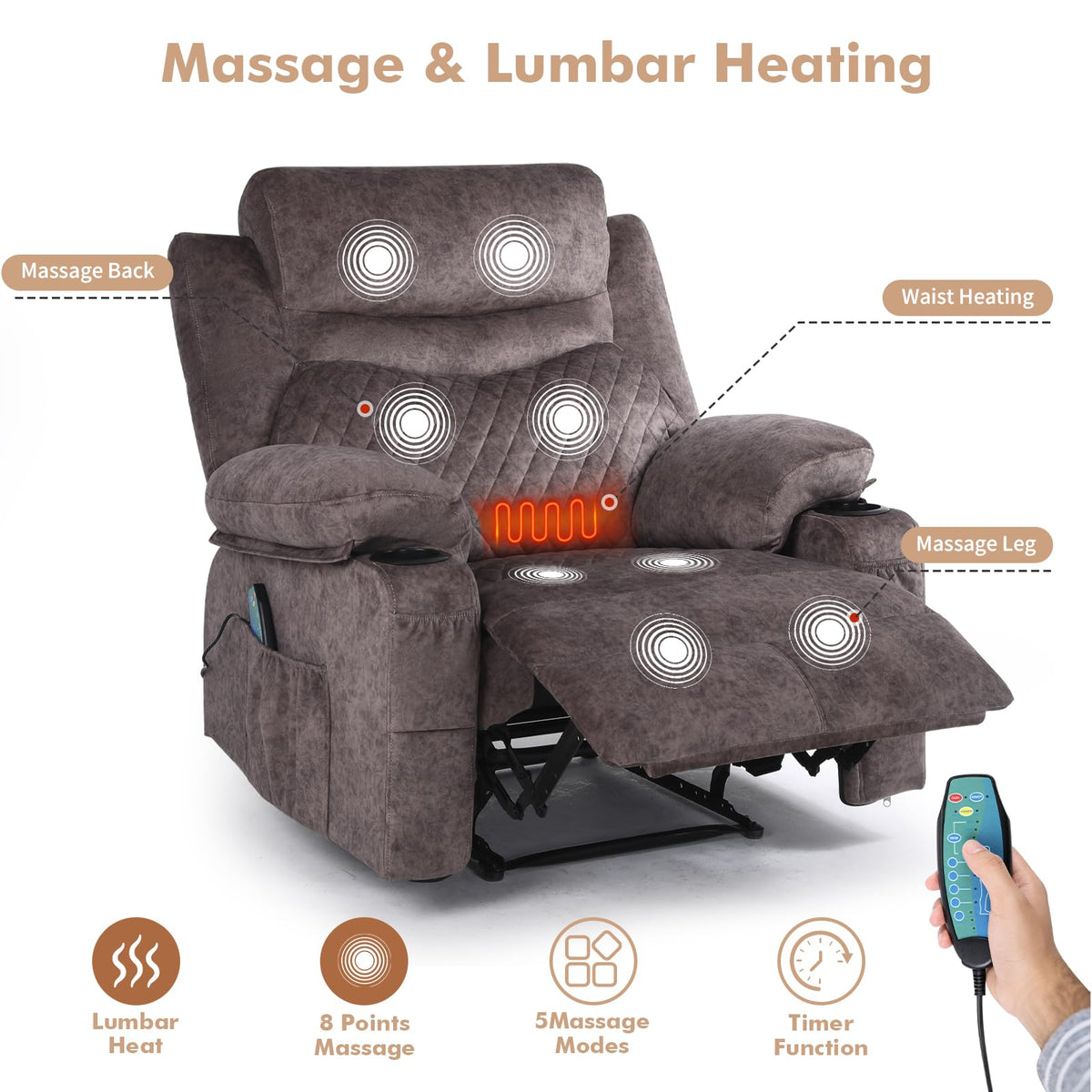 Oversized Massage Manual Recliner Chair Heated Reclining Sofa for Adult