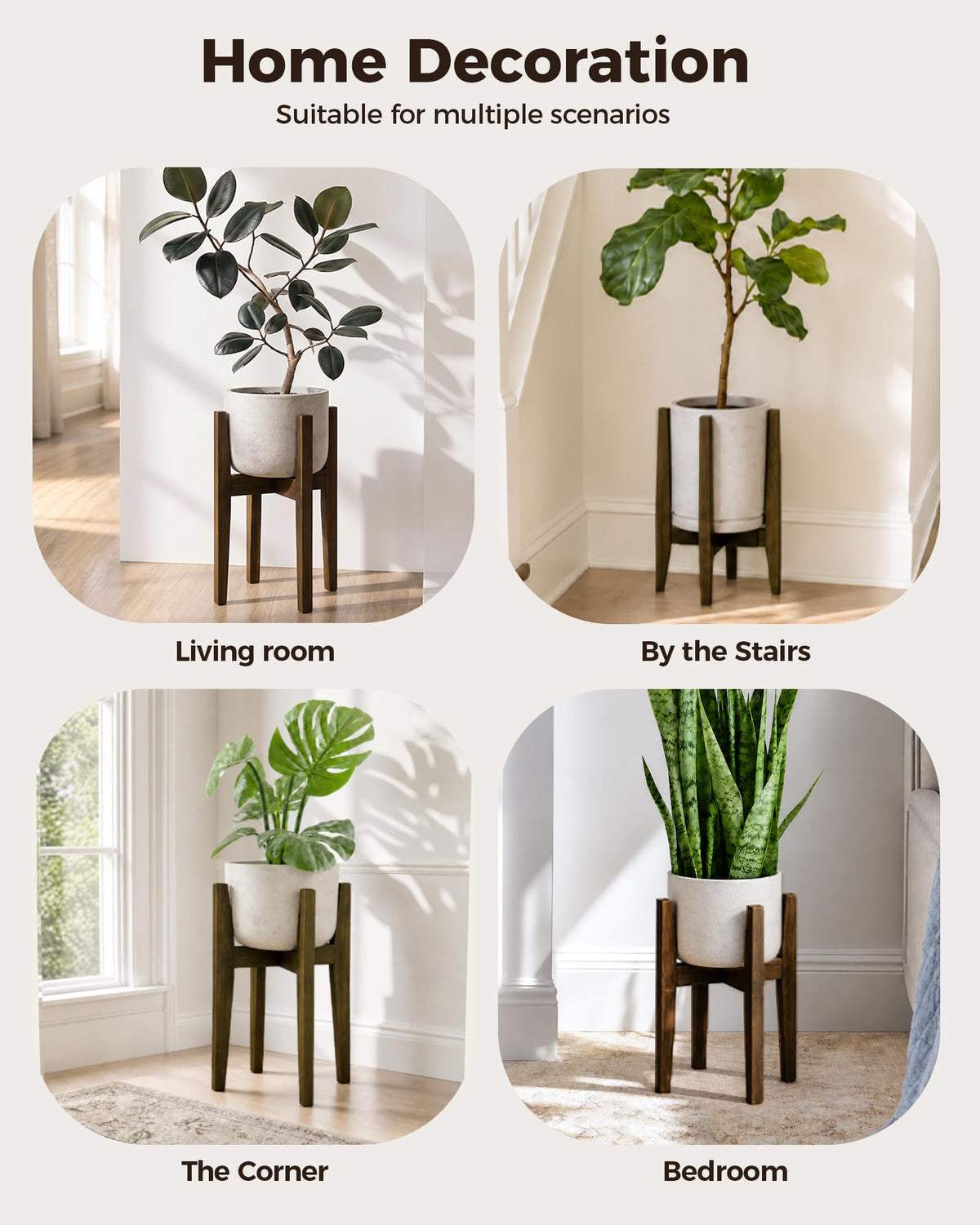 Bamworld Adjustable Plant Stand Indoor Bamboo Plant Stand Brown