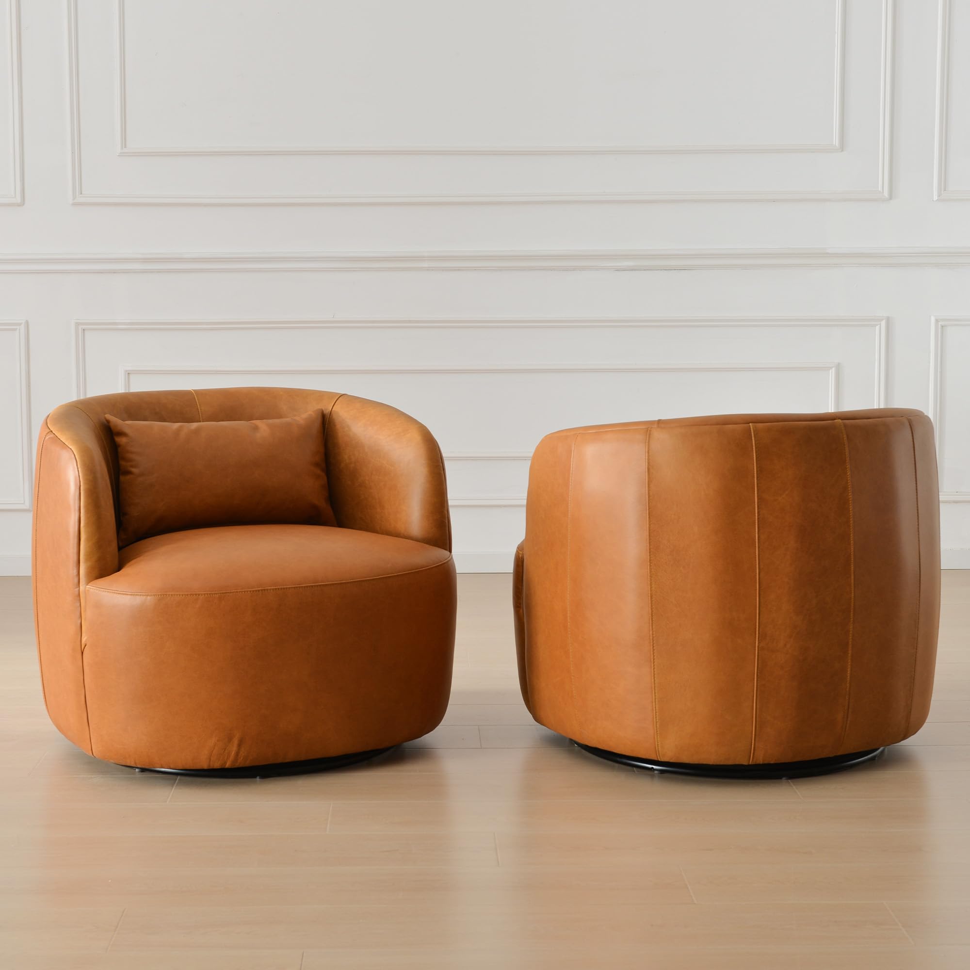 Leather Swivel Barrel Accent Chair, Set of 2