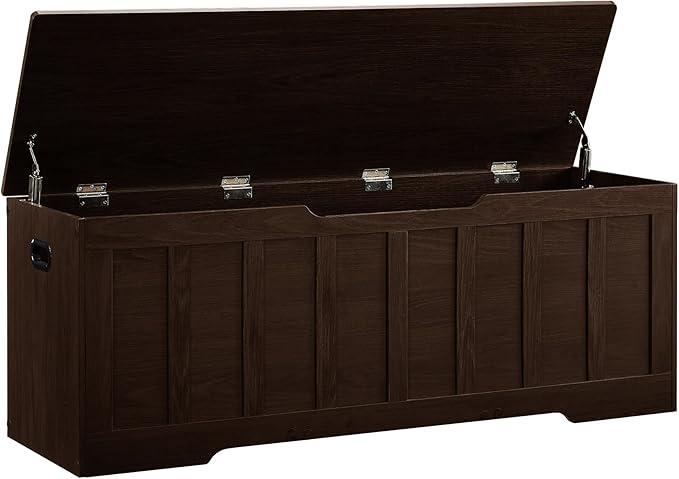 Large Wooden Storage Bench with Safety Hinges