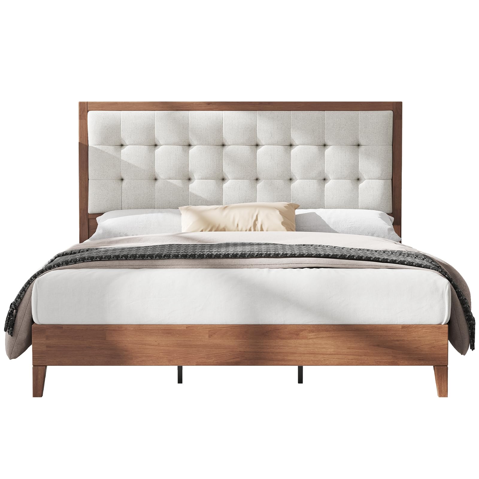Platform Bed Frame with Tufted Headboard