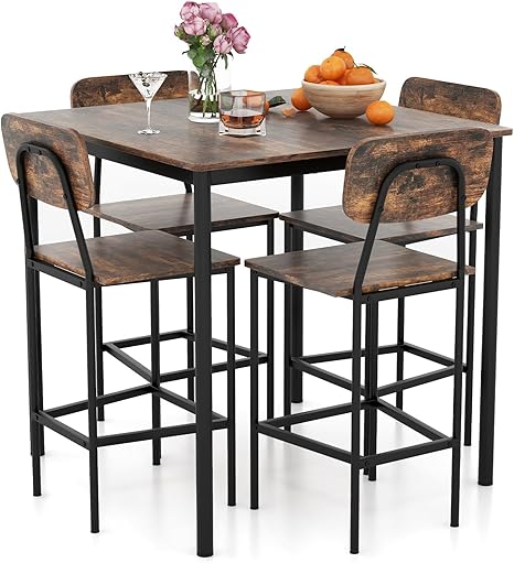 5-Piece Counter Height Dining Table Set with 4 Bar Stools