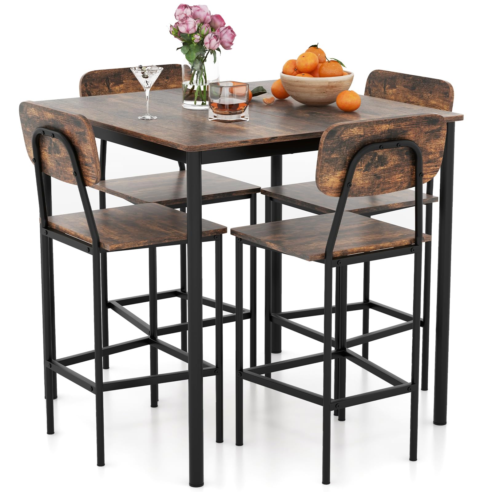 5-Piece Counter Height Dining Table Set with 4 Bar Stools
