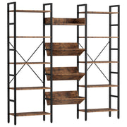 Triple Wide 5-Tier Industrial Bookshelf with Metal Frame