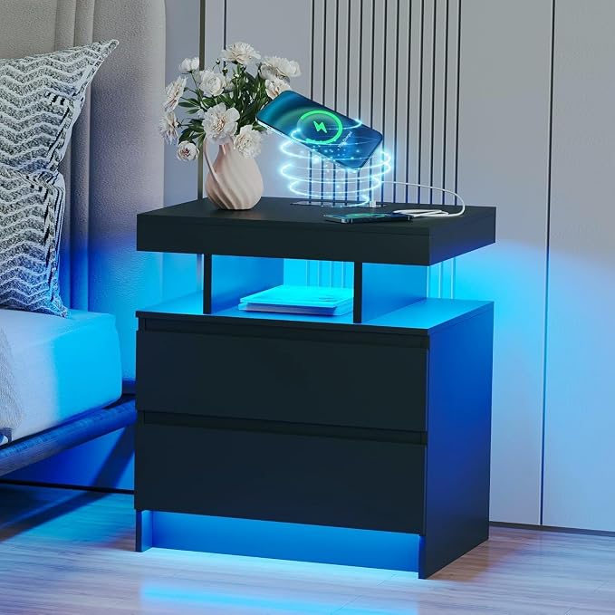 LED Nightstand with Charging Station