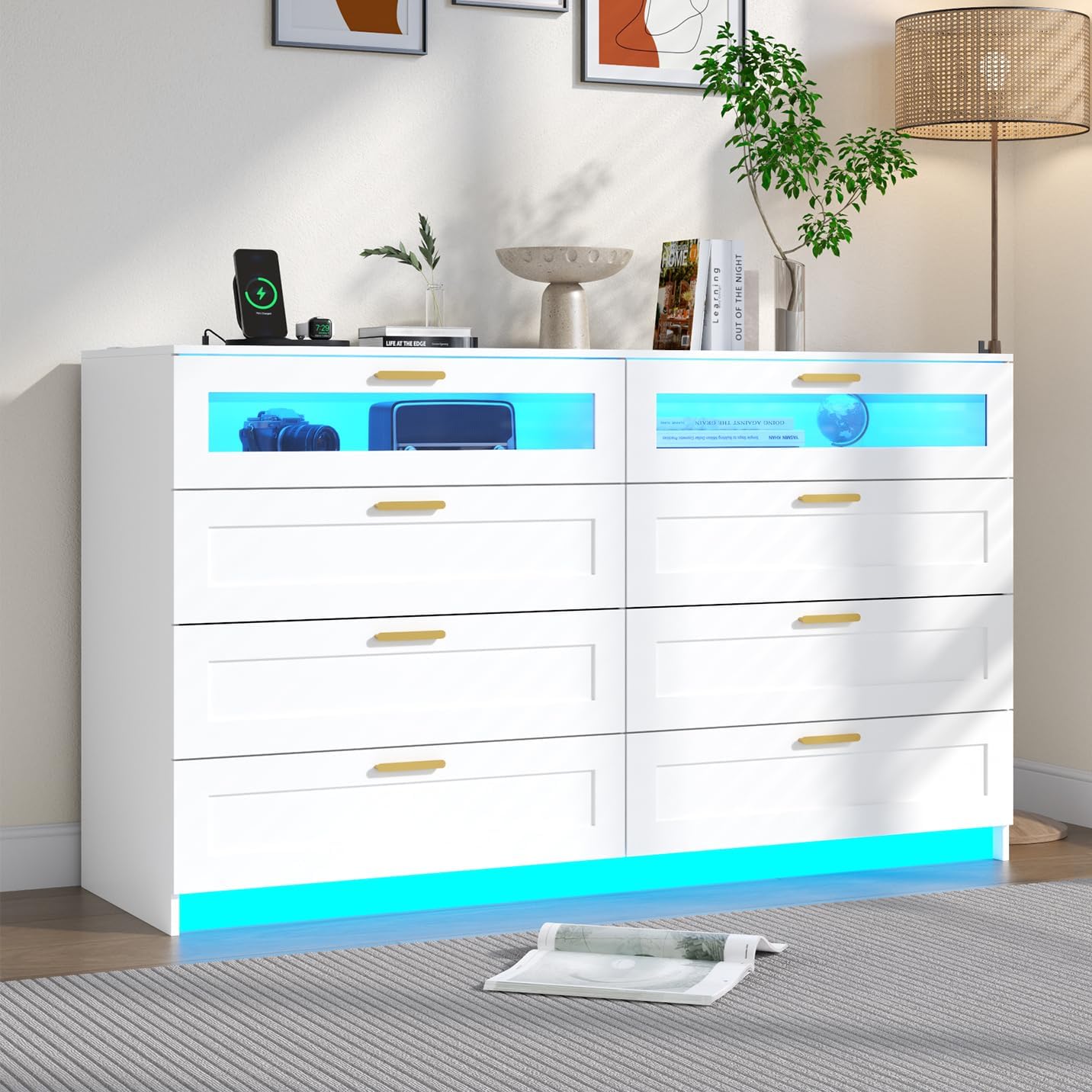 8-Drawer Dresser with LED Lights & Charging Station