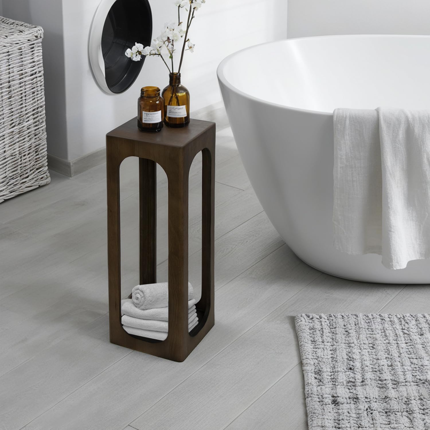 COVLON Drink Table, Soild Wood Small Space Side Table, Decorative End Table for Living Room,Badroom or Entryway Decoration, Natural Wood, Brown