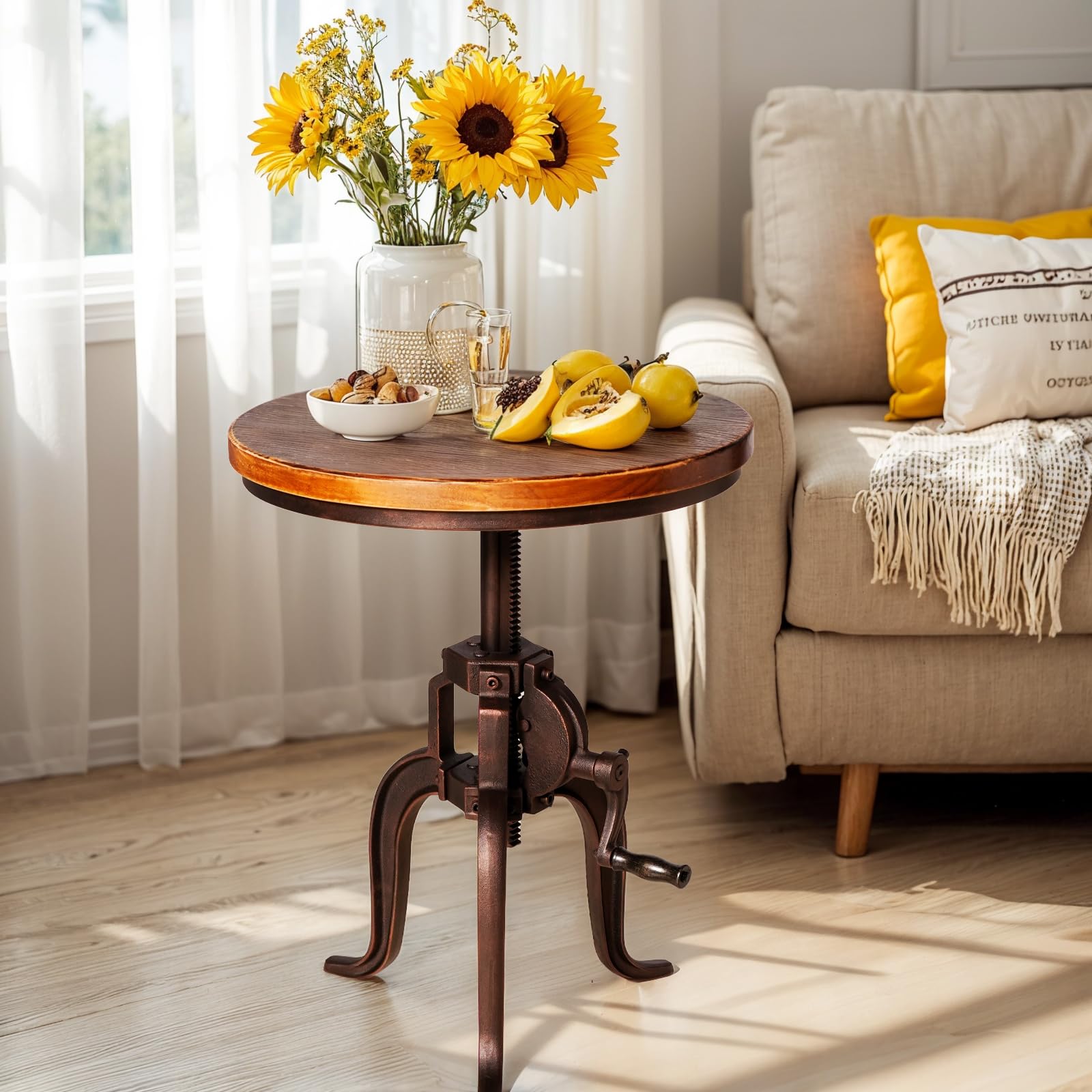 Adjustable Height Crank Accent Table