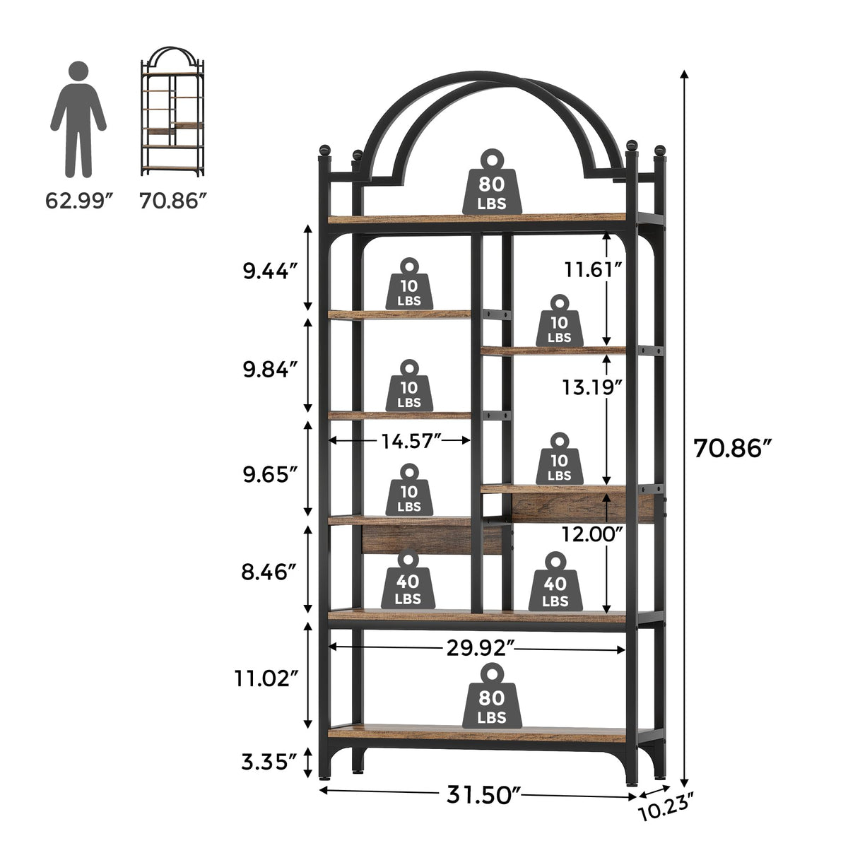 Arched 8-Shelf Bookcase