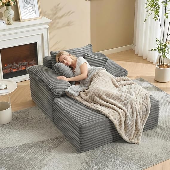 Convertible Corduroy Chaise Lounge Sofa
