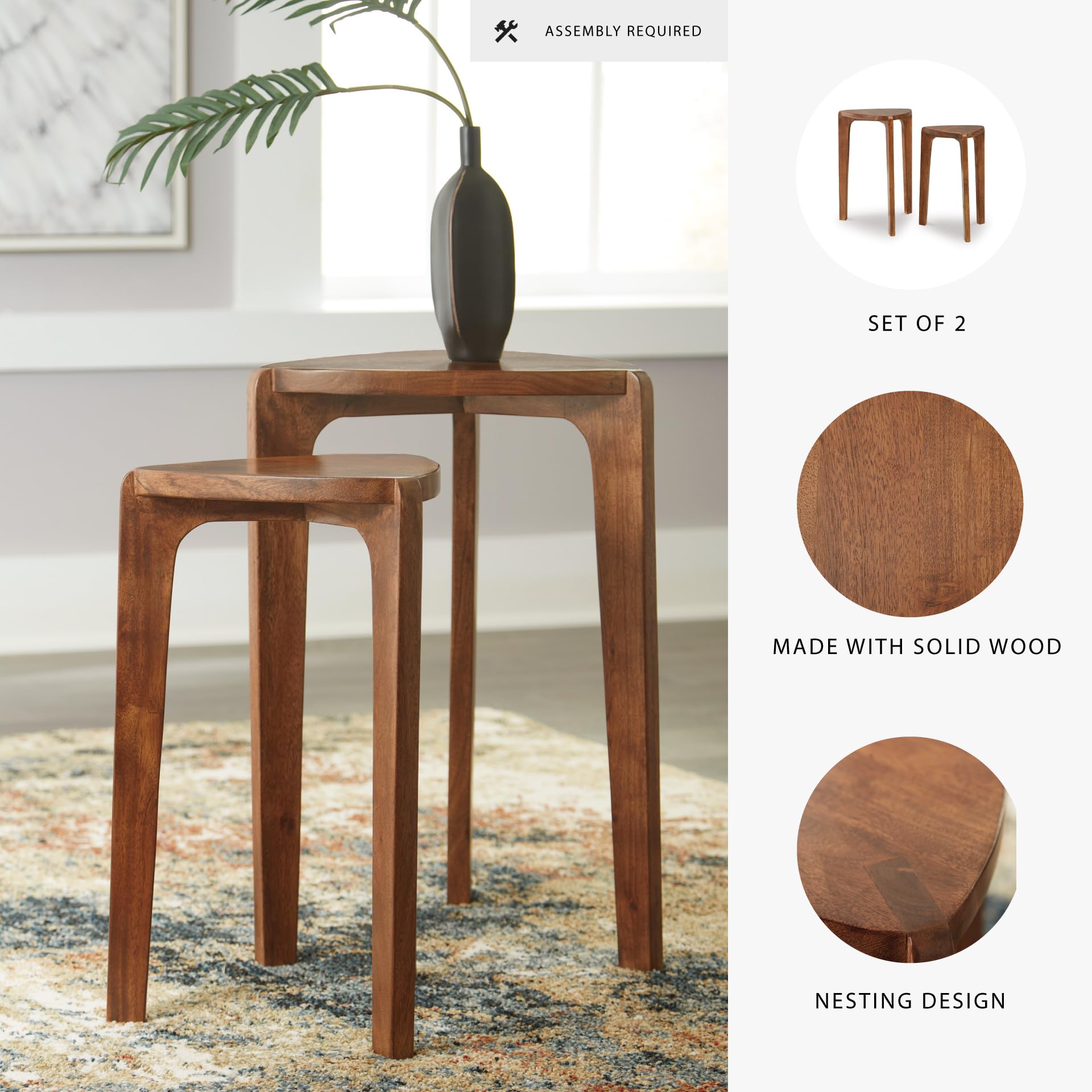 Solid Wood Nesting Accent Tables – Set of 2, Dark Brown