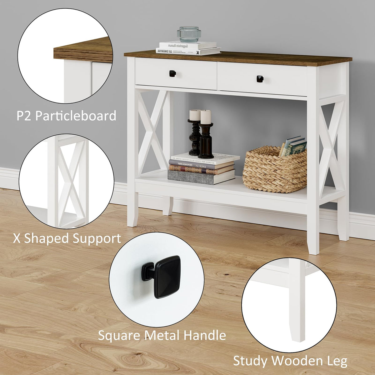 White Console Table with Drawers