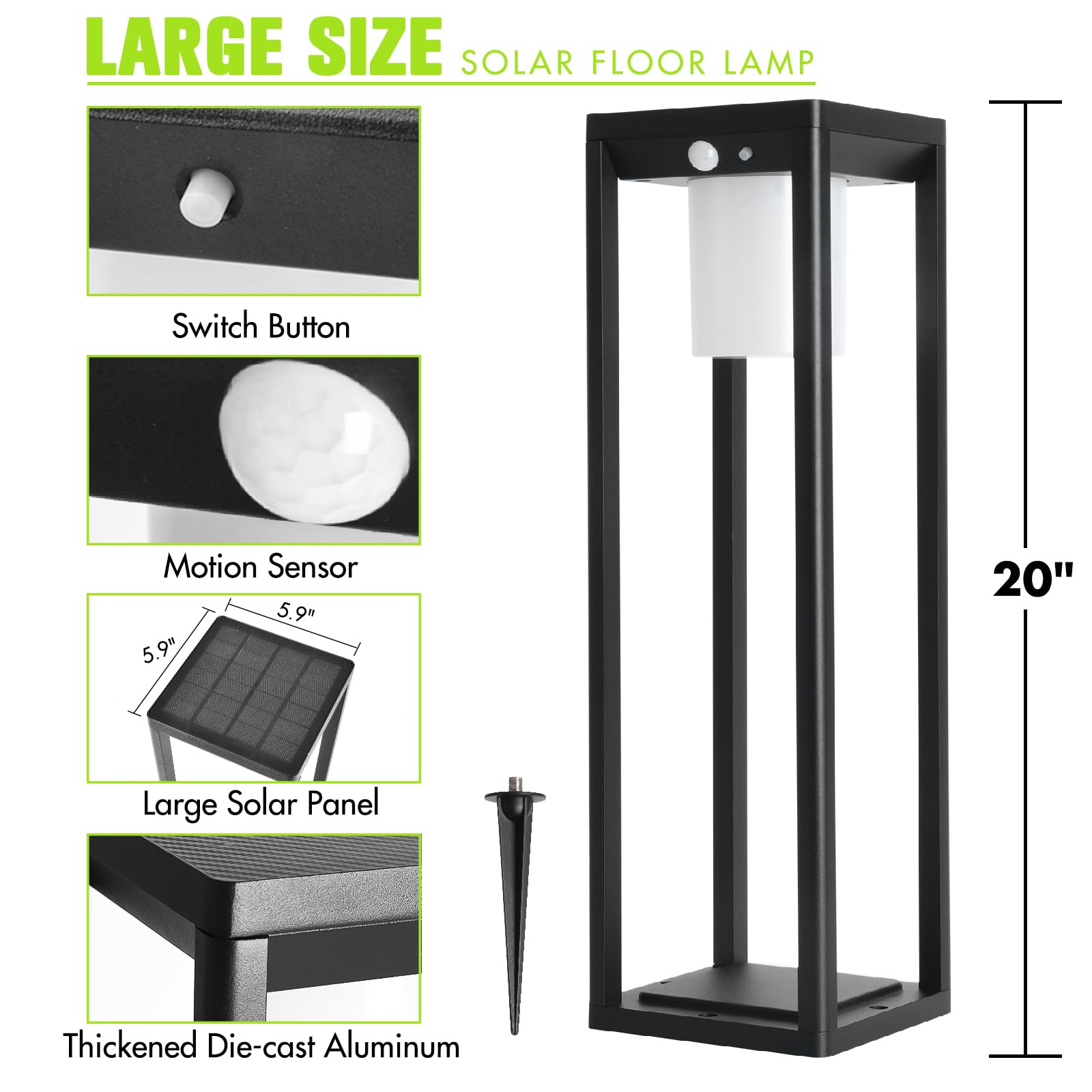 Solar Pathway Lights Outdoor – Aluminum Floor Lamp with Motion Sensor