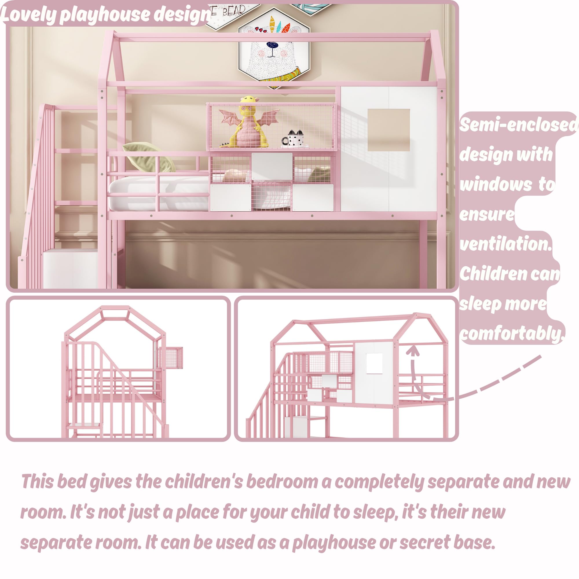 Twin Size House Loft Bed with Stairs & Storage