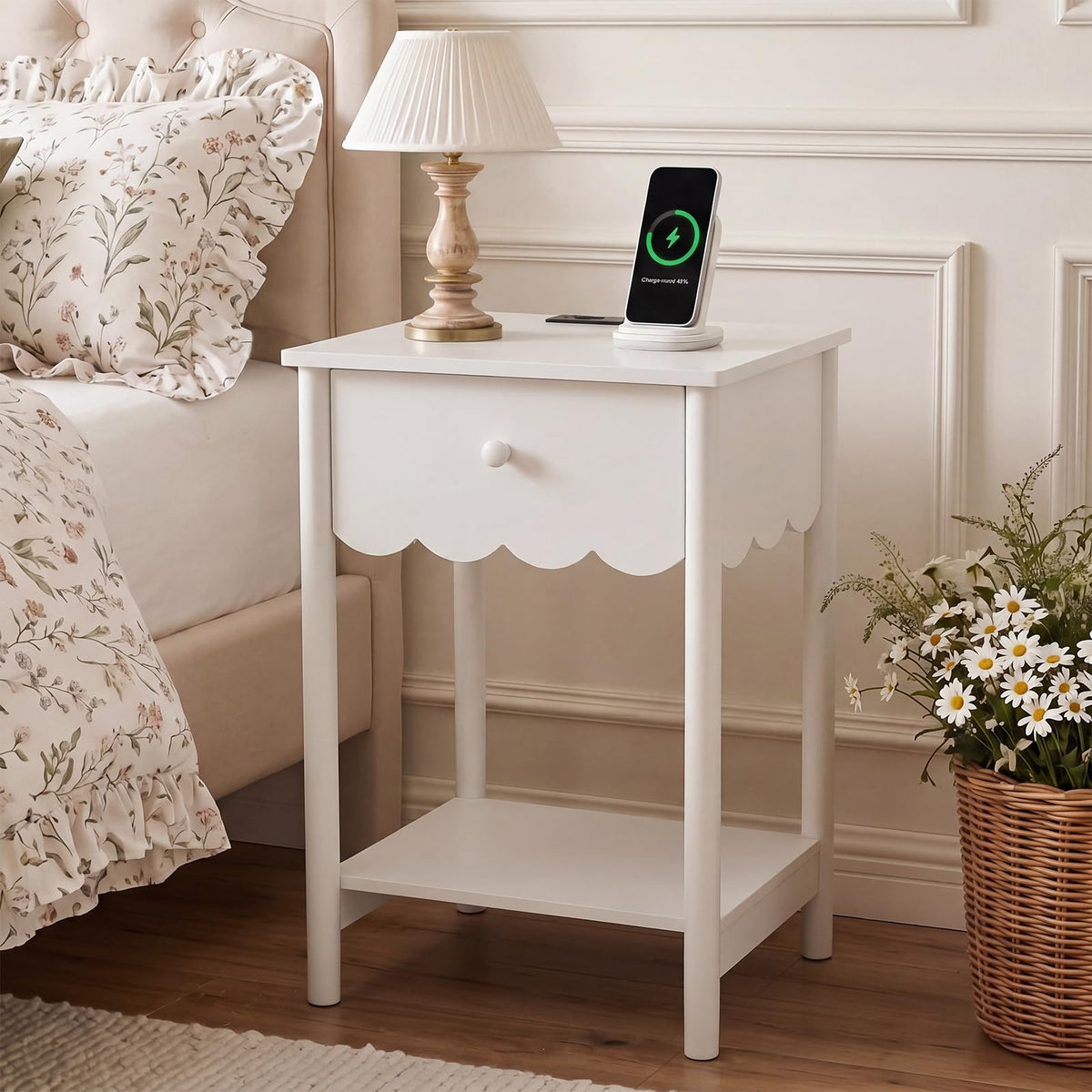 White Scalloped Nightstand