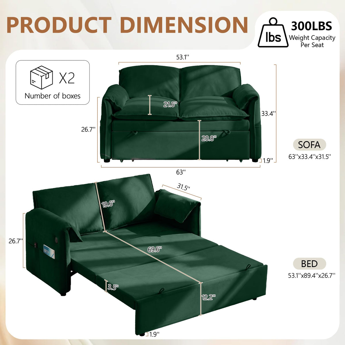 Green Velvet Sleeper Loveseat