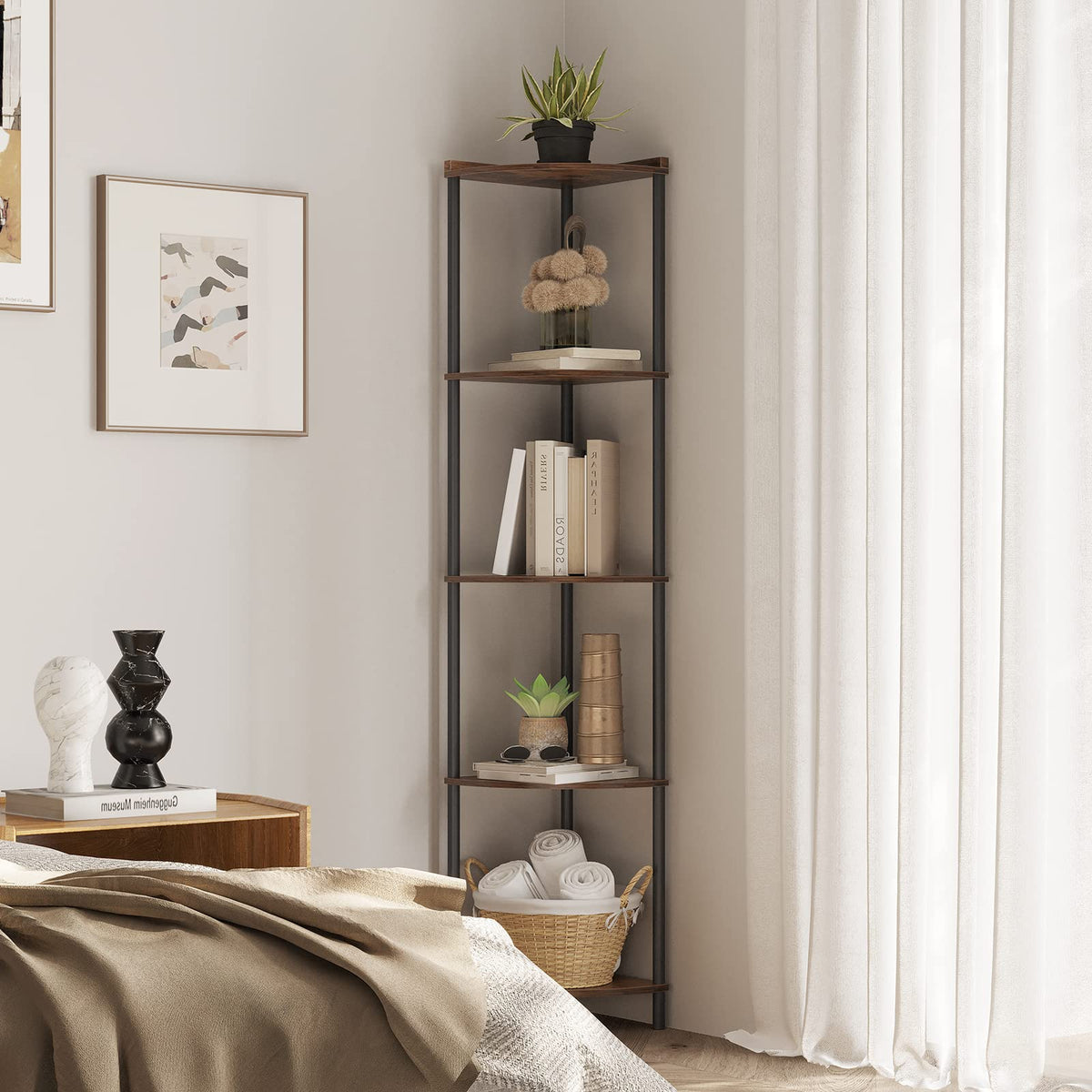 SUNMORY 5 Tier Corner Shelf, 65" Tall Corner Shelves for Living Room Decor