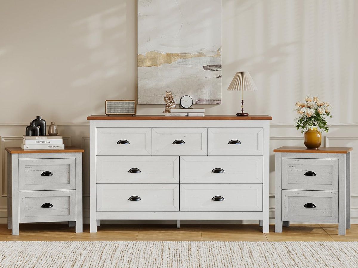 White Dresser and Nightstand Set