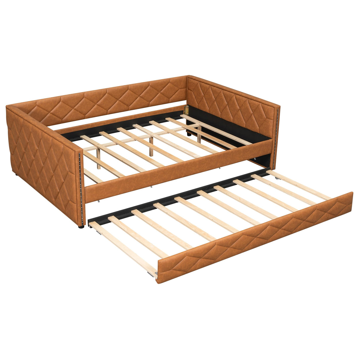 Waifahlo Full Size Trundle Beds, Upholstered Daybed with LED Armrests