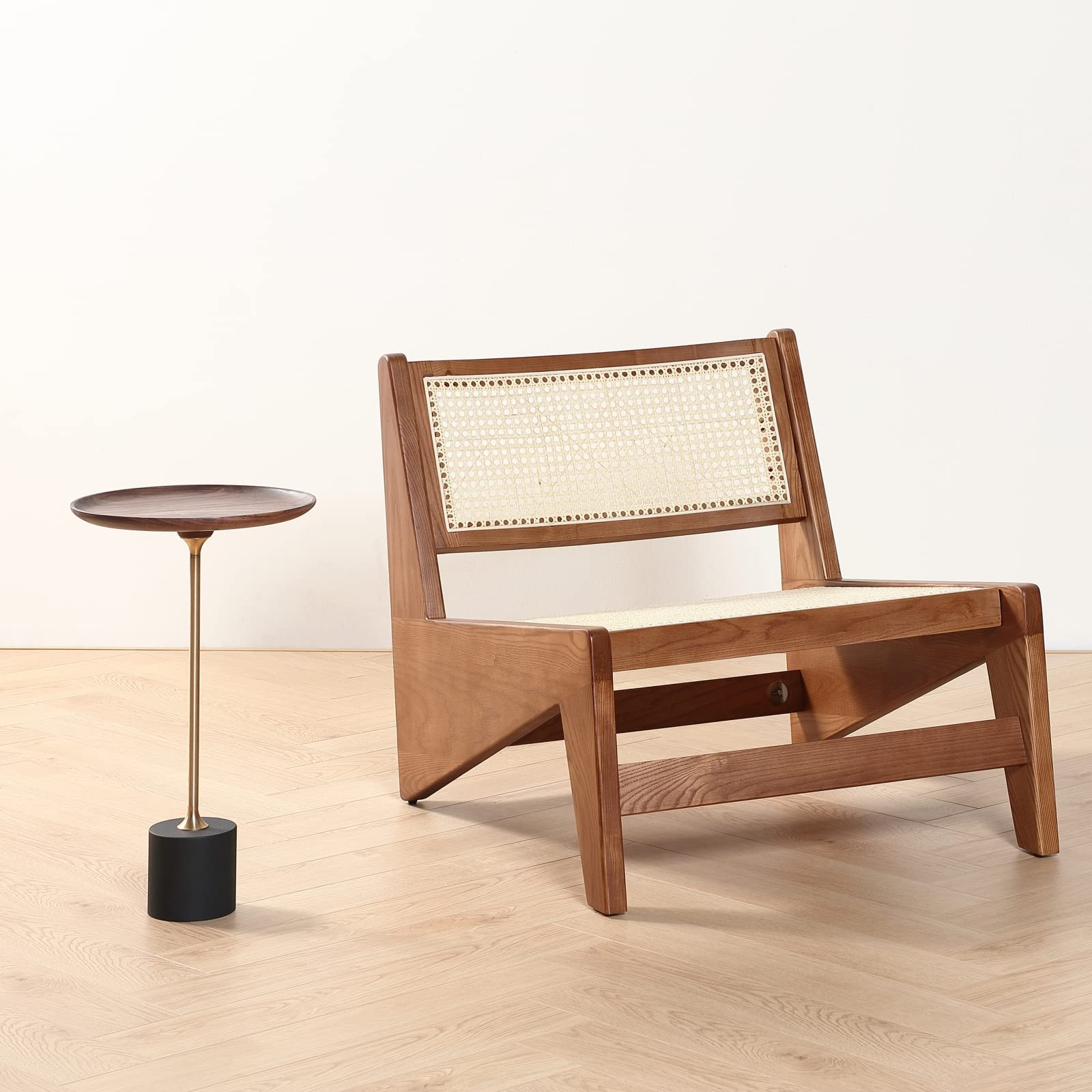 Round Walnut Side Table with Brass & Steel Base