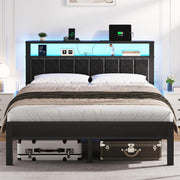 Platform Bed Frame with LED Lights & Charging Station
