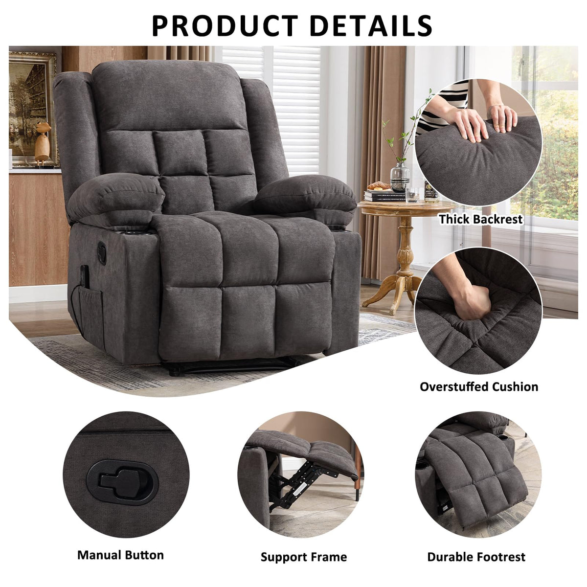 Grey Fabric Massage Recliner