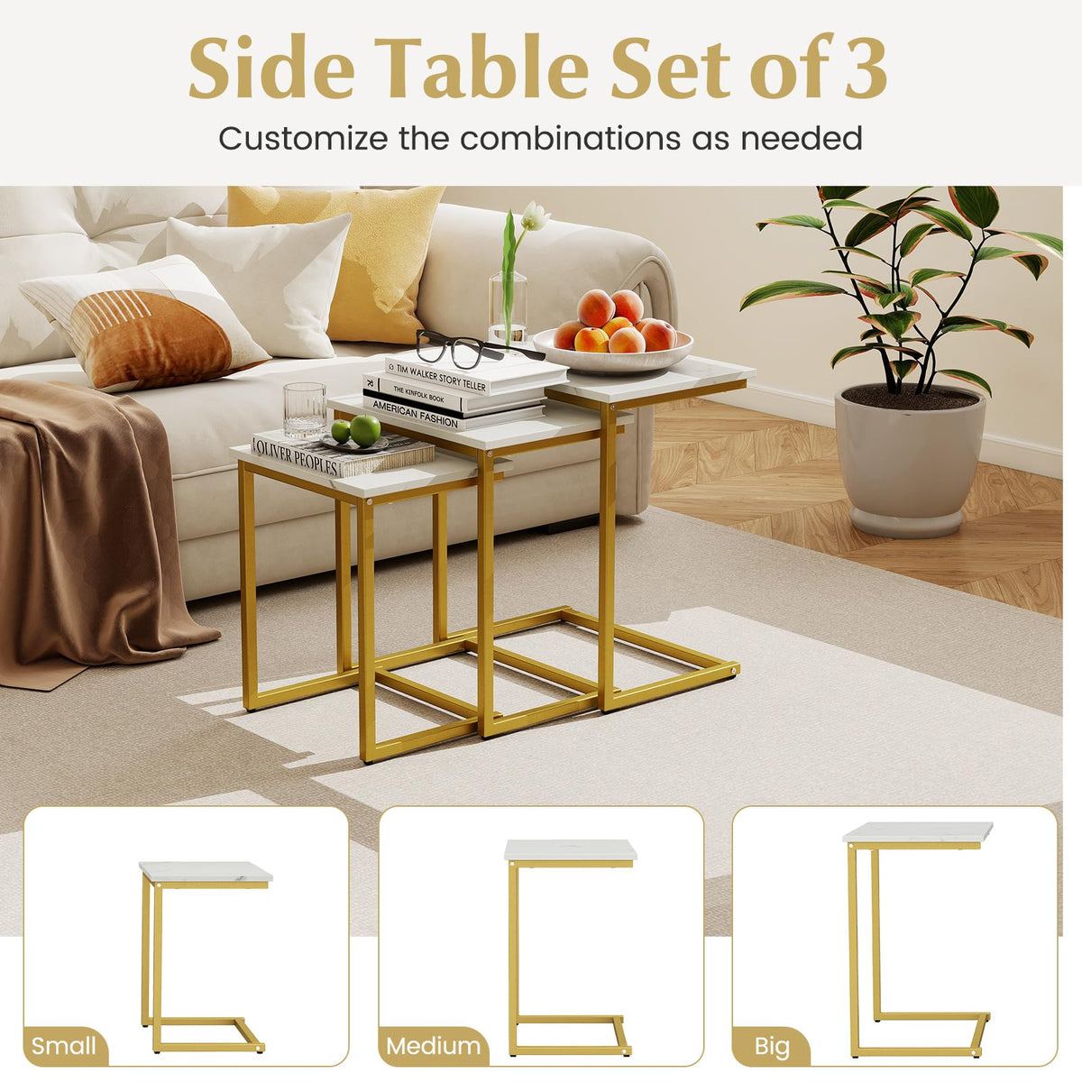 C-Shaped Nesting Tables, Set of 3
